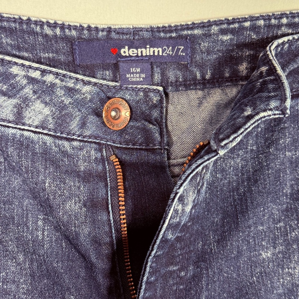 Denim 24/7 Jeans Women 16W Blue Denim 90's Acid Washed 39x27" Rise 11" - Picture 3 of 8